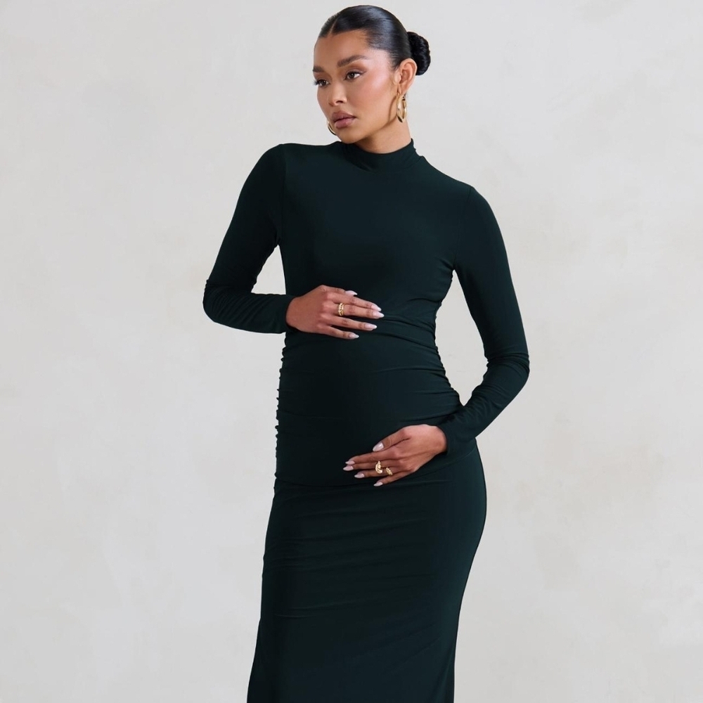 Club L London Alejandra Black Maternity Long Sleeve High Neck Maxi Dress